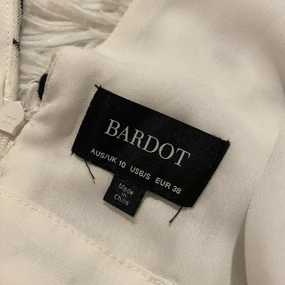 Bardot Embroidered Tiered Mini Dress in Black White Size 6